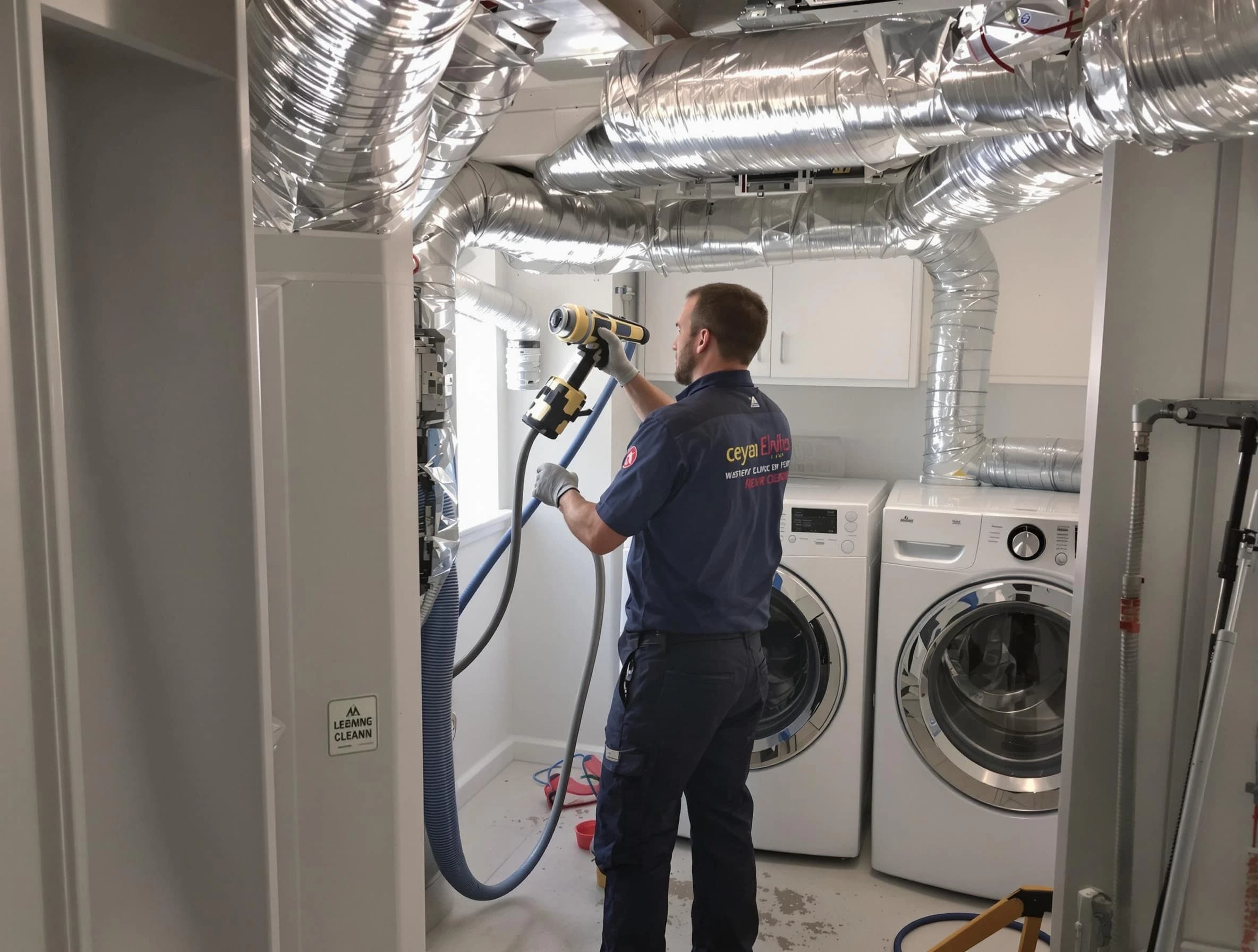 Santa Ana Dryer Vent Cleaning specialist using advanced equipment for thorough duct cleaning in Santa Ana